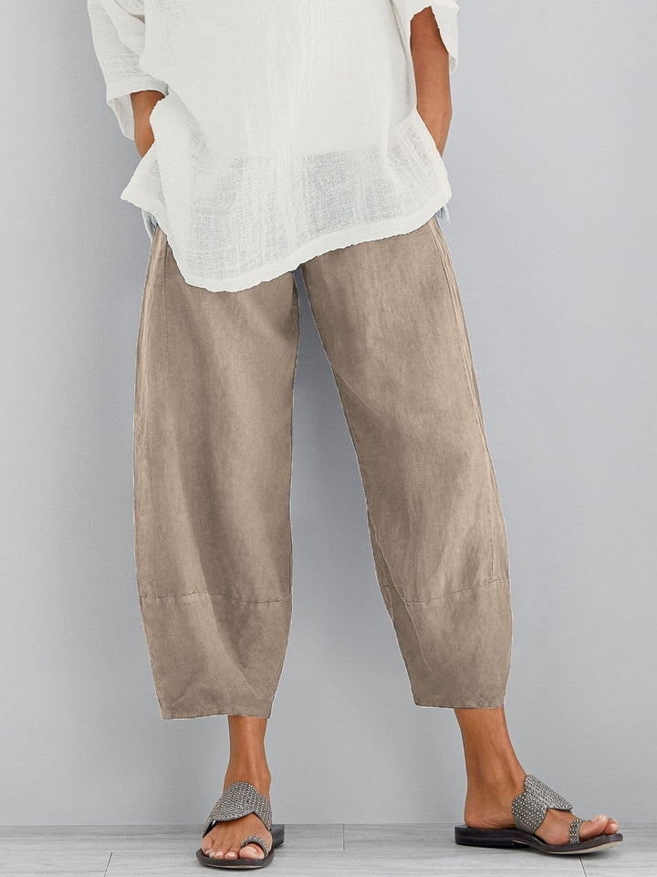 Comfysol Women's Loose Casual Elastic Waist Cotton Wide-Leg Cropped Pants