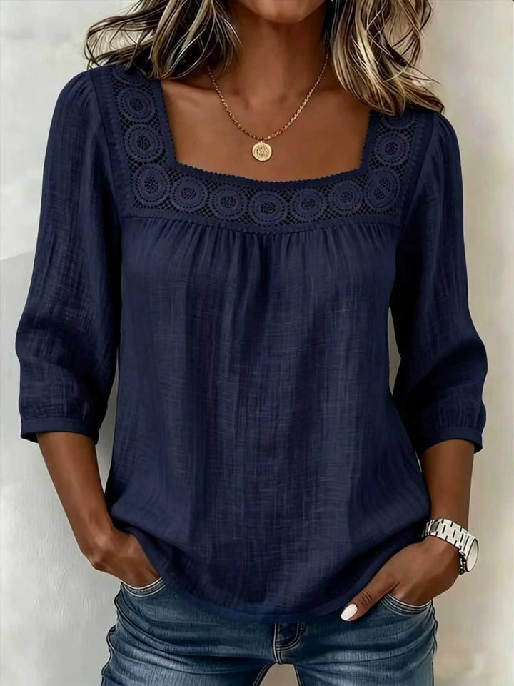 Square Neck Half Sleeve Plain Regular Loose Blouse For Women