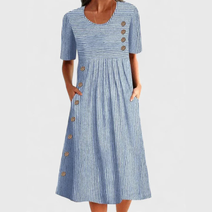 Classic Striped Midi Dress – Elegant Relaxed Fit Casual Dress
