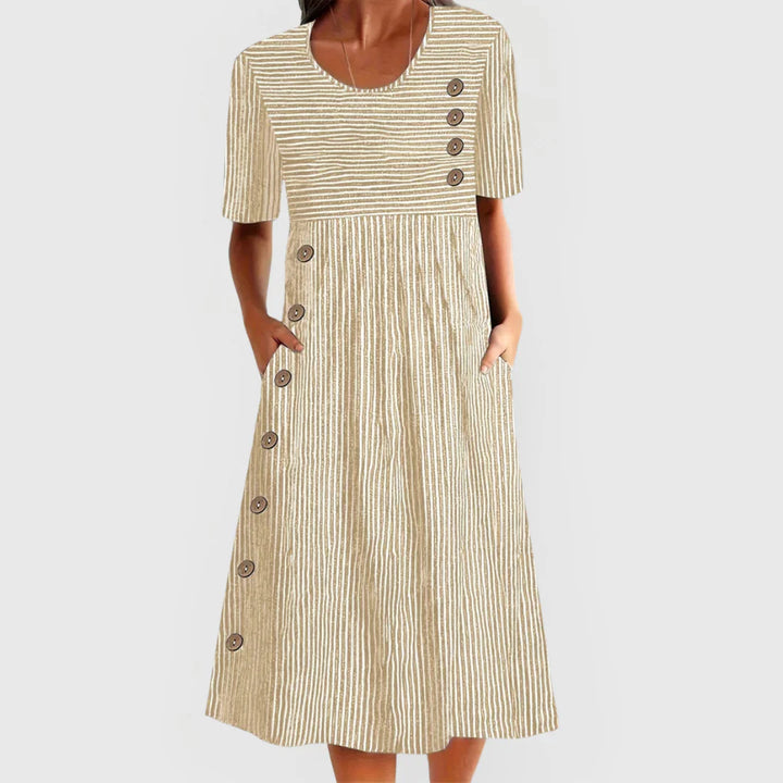 Classic Striped Midi Dress – Elegant Relaxed Fit Casual Dress