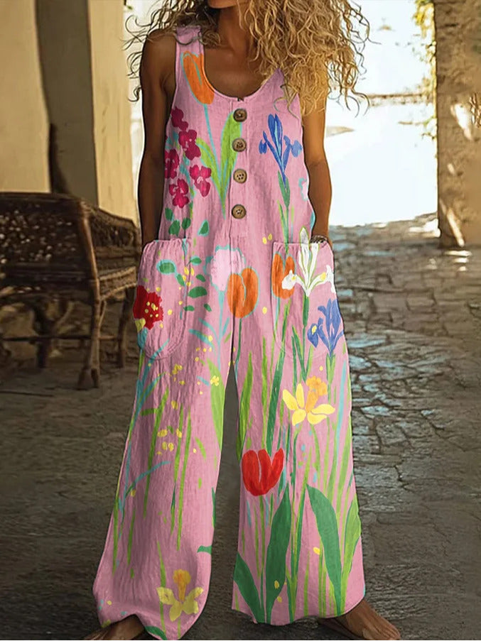 Women Floral Crew Neck Sleeveless Casual Summer Jumpsuit Women Floral Crew Neck Sleeveless Casual Summer Jumpsuit Women Floral Crew Neck Sleeveless Casual Summer Jumpsuit