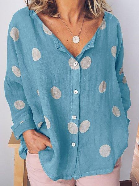 Comfysol Polka Dot Print Buttoned Long Sleeve Casual Blouse