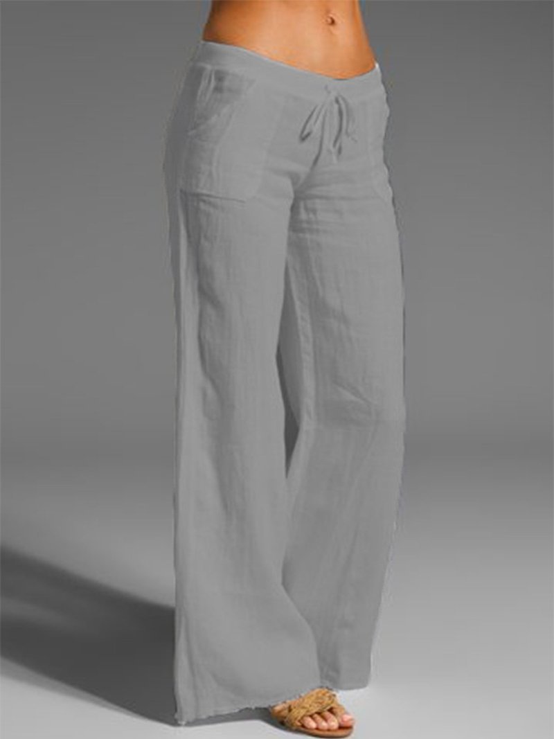Comfysol Solid Color Pockets Casual Daily Pants