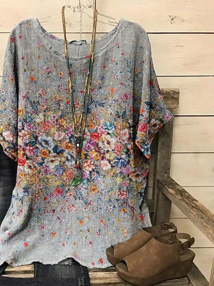 Comfysol Irregular Print Short Sleeve Blouse