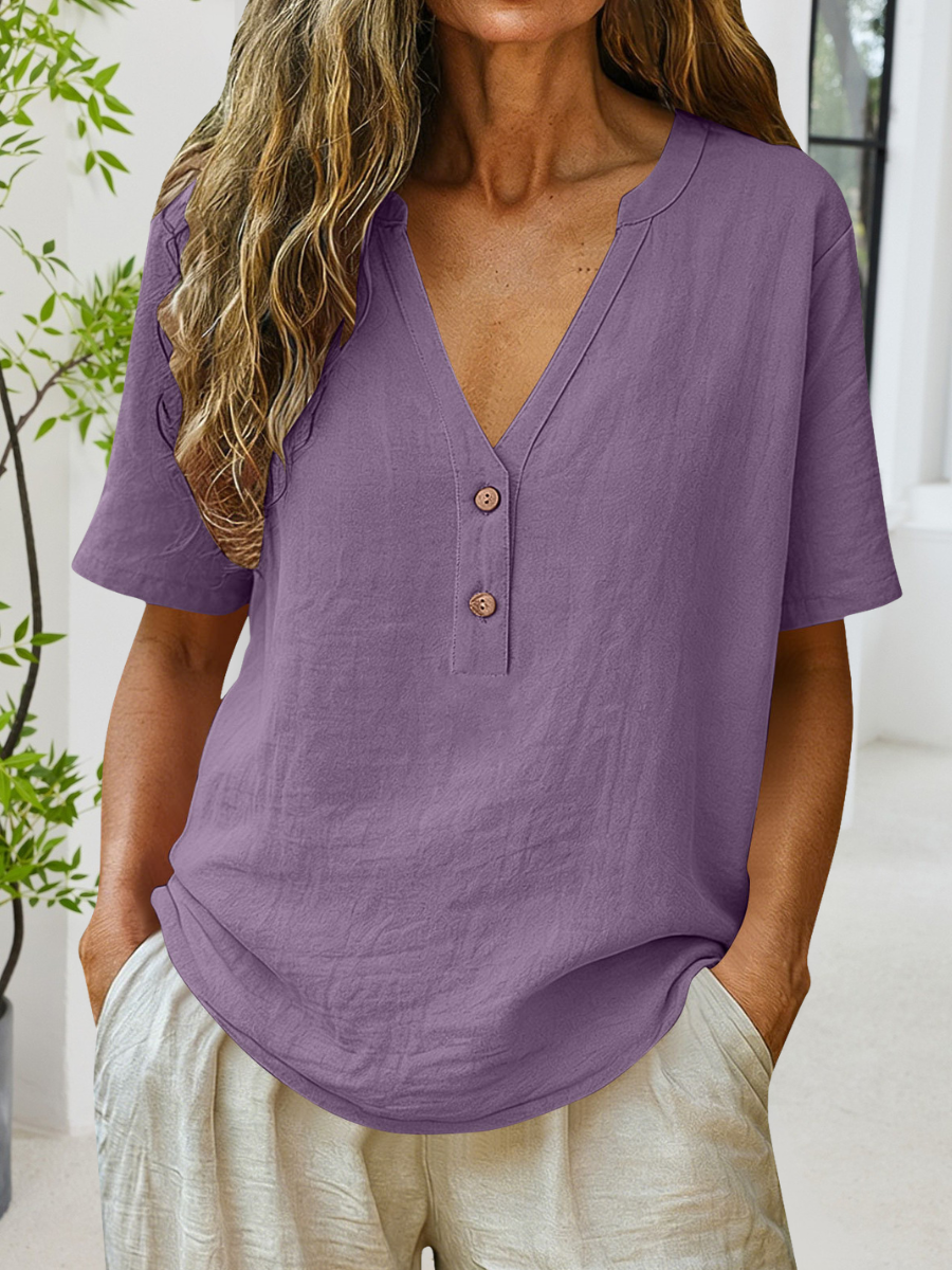 Everyday Casual Summer Plain V-Neck Top