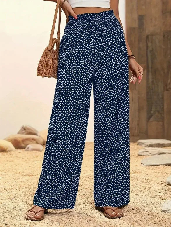 Women Floral Long Elastic Waist Pants Casual Spring/Fall Trousers