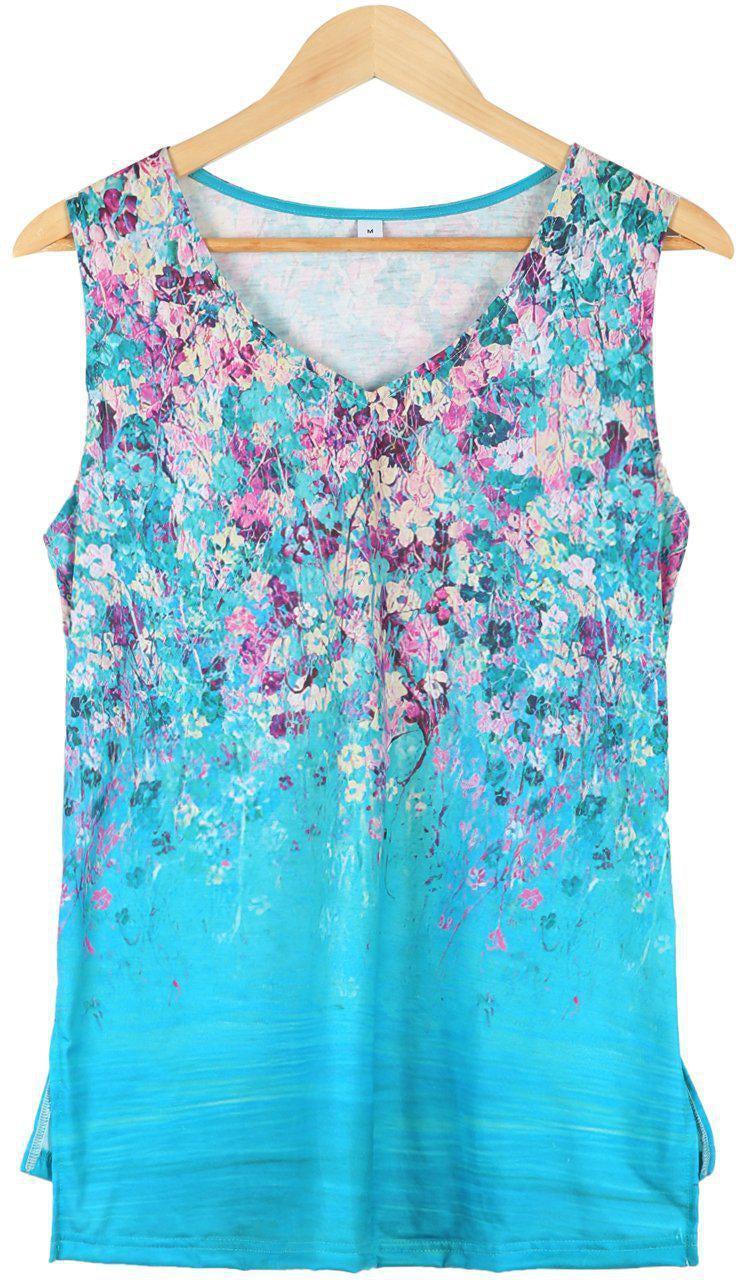 Comfysol Floral Print Casual V-neck Sleeveless Blouse