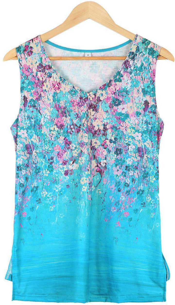 Comfysol Floral Print Casual V-neck Sleeveless Blouse