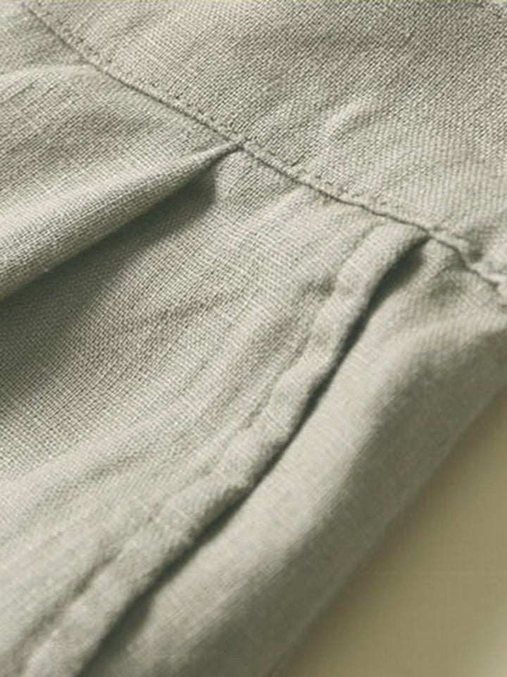 Comfysol Solid Pockets Elastic Cotton Casual Straight Pants