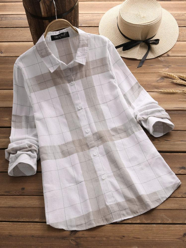 Comfysol Vintage Plaid Long Sleeve Turn-down Collar Shirts