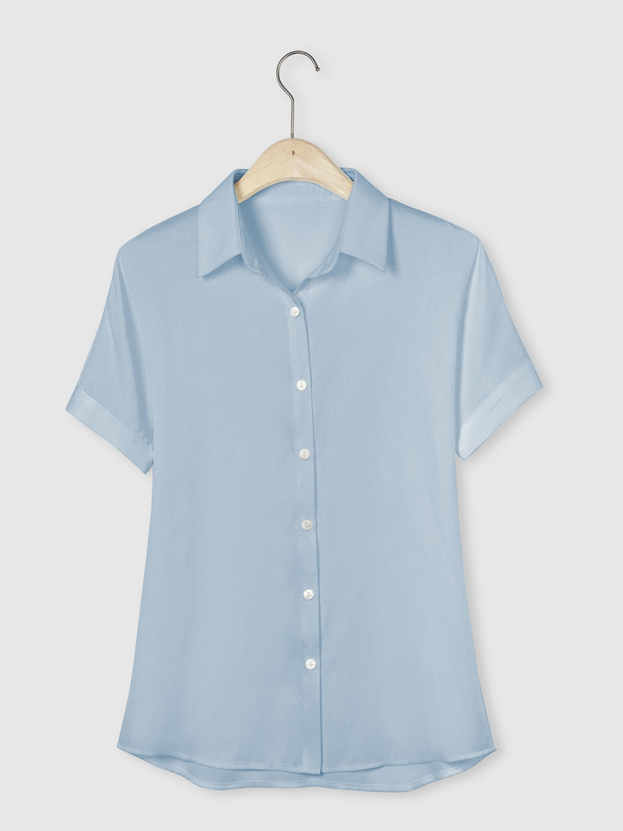 Comfysol Solid Casual Stand Collar Short Sleeve Shirt