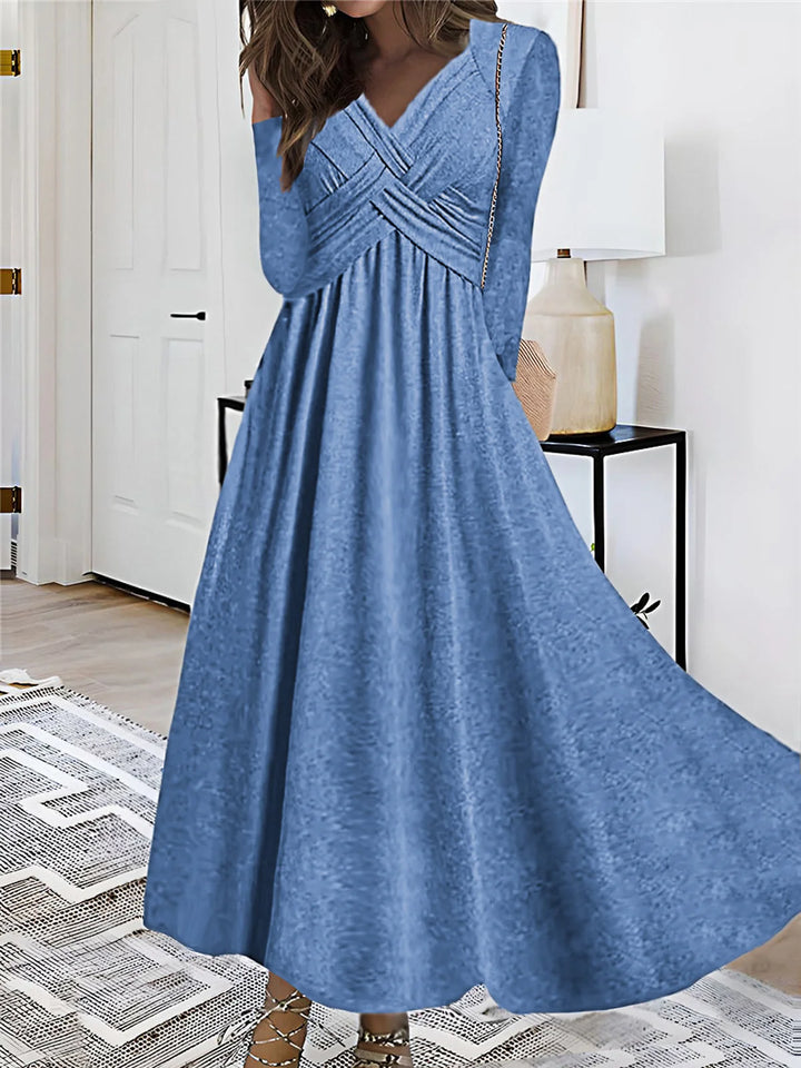 V-Neck Flowy Empire Waist Long Sleeve Dress