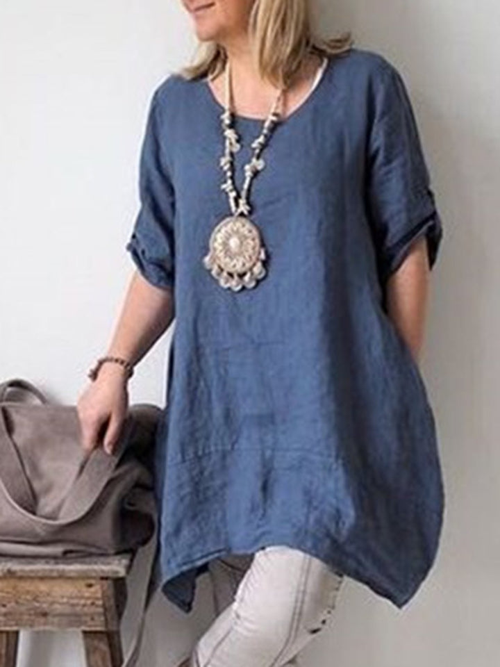 Comfysol Solid Color Short Sleeve Casual Blouse
