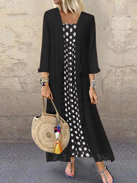 Comfysol Casual Polka Dot Two-Piece Maxi Dress