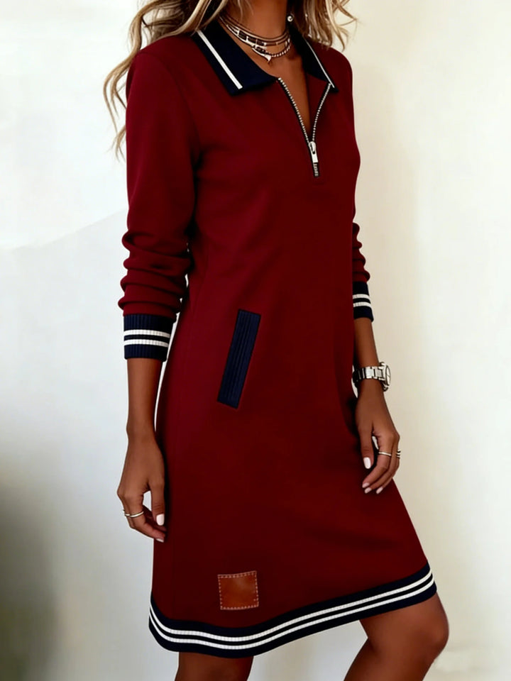 Women Color Block Long Sleeve V Neck Dress Daily Casual Midi A-Line Spring/Fall Dress