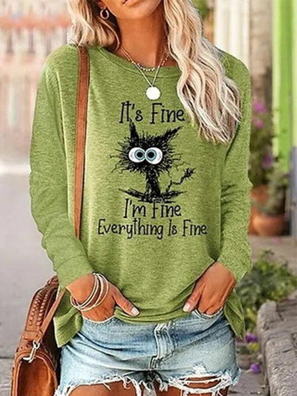 Comfysol Green Casual Graphic Tops Round Neck Long Sleeve Character Printed Sweatshirts