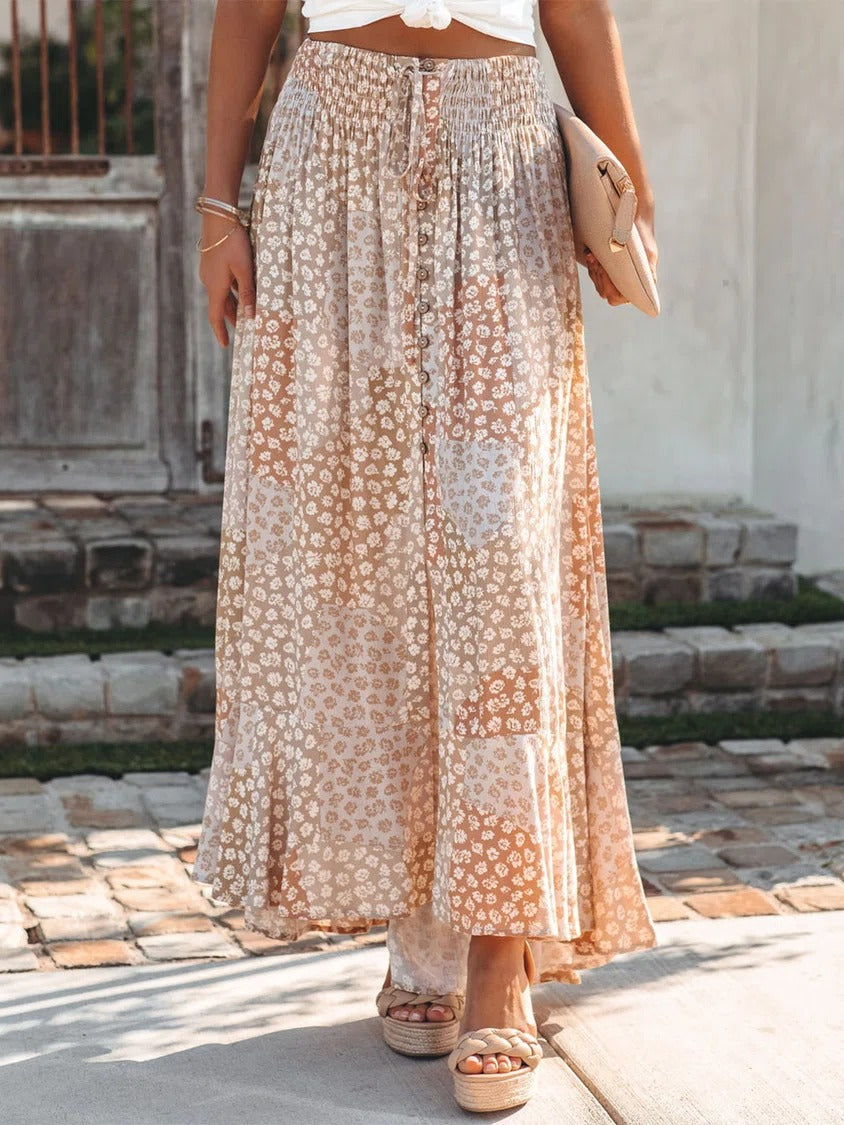 Comfysol Multicolor Casual Boho Buttoned Long Skirt
