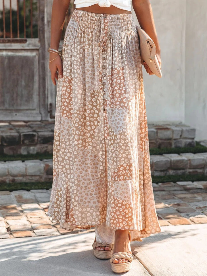 Comfysol Multicolor Casual Boho Buttoned Long Skirt