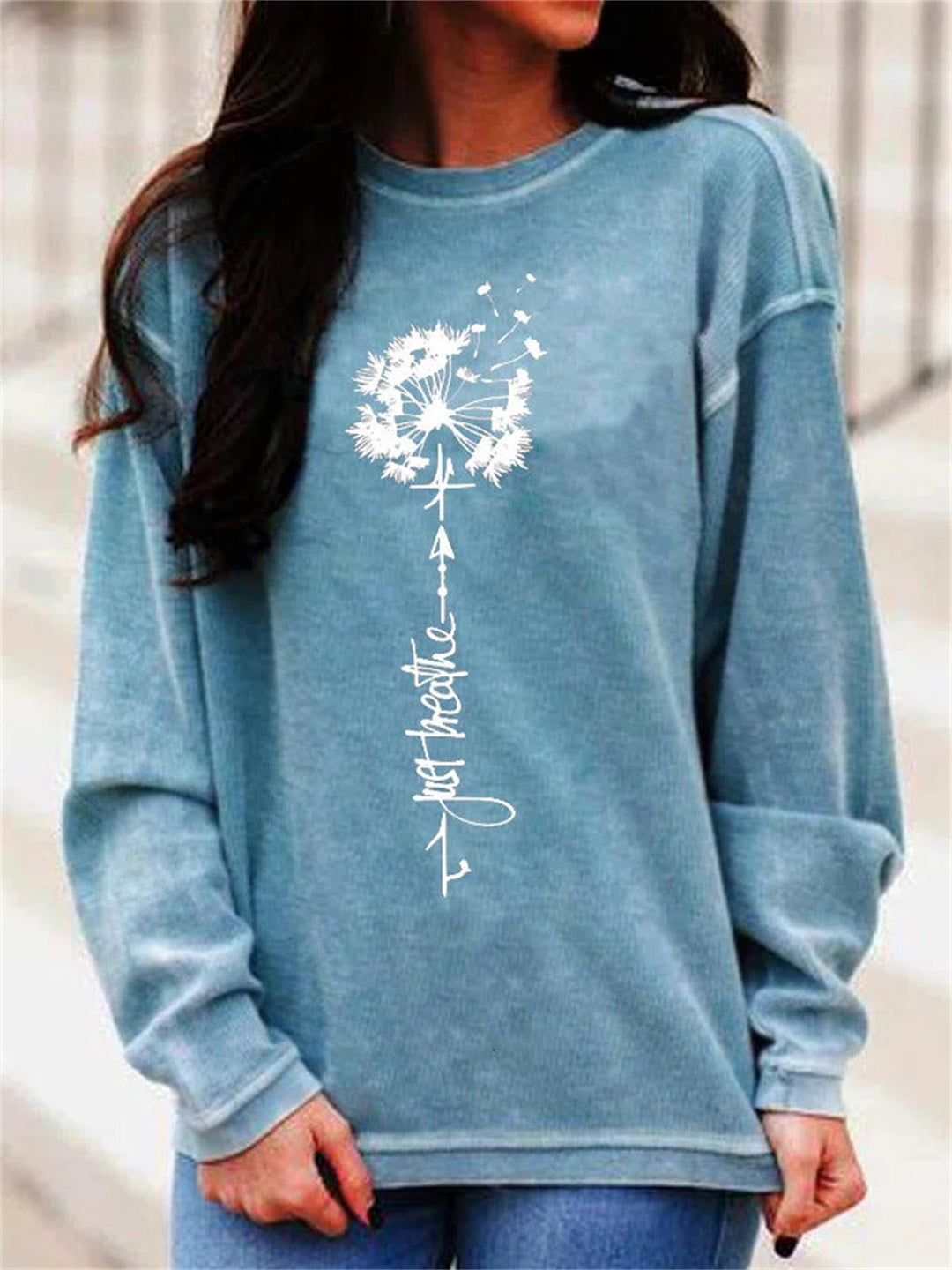 Comfysol Blue Casual Round Neck Long Sleeve Sweatshirts