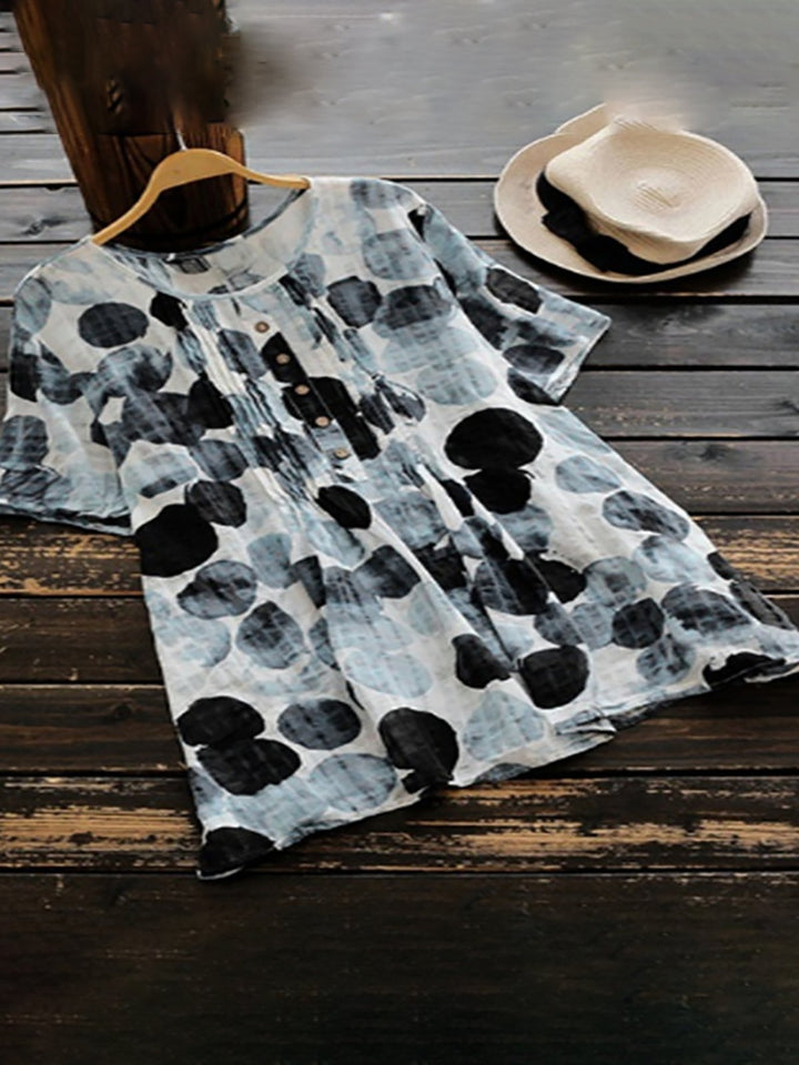 Comfysol Short Sleeve Printed Crew Neck Casual Blouse