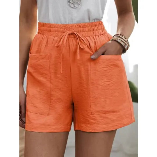 Linen Solid Color Loose Plus Size High Waist Casual Shorts