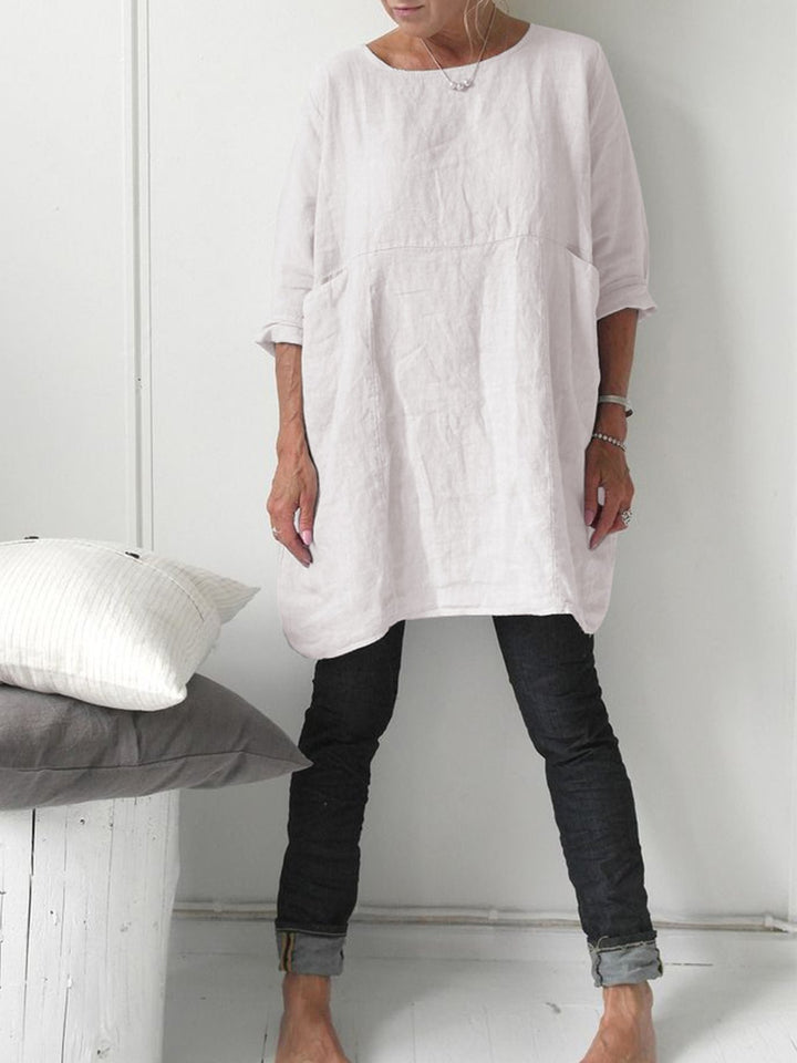 Comfysol Casual Crew Neck 3/4 Sleevee T-shirt with Pockets