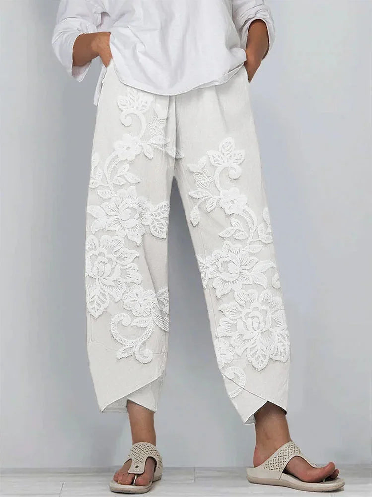 Women Floral Capris Pant Casual Summer Trousers