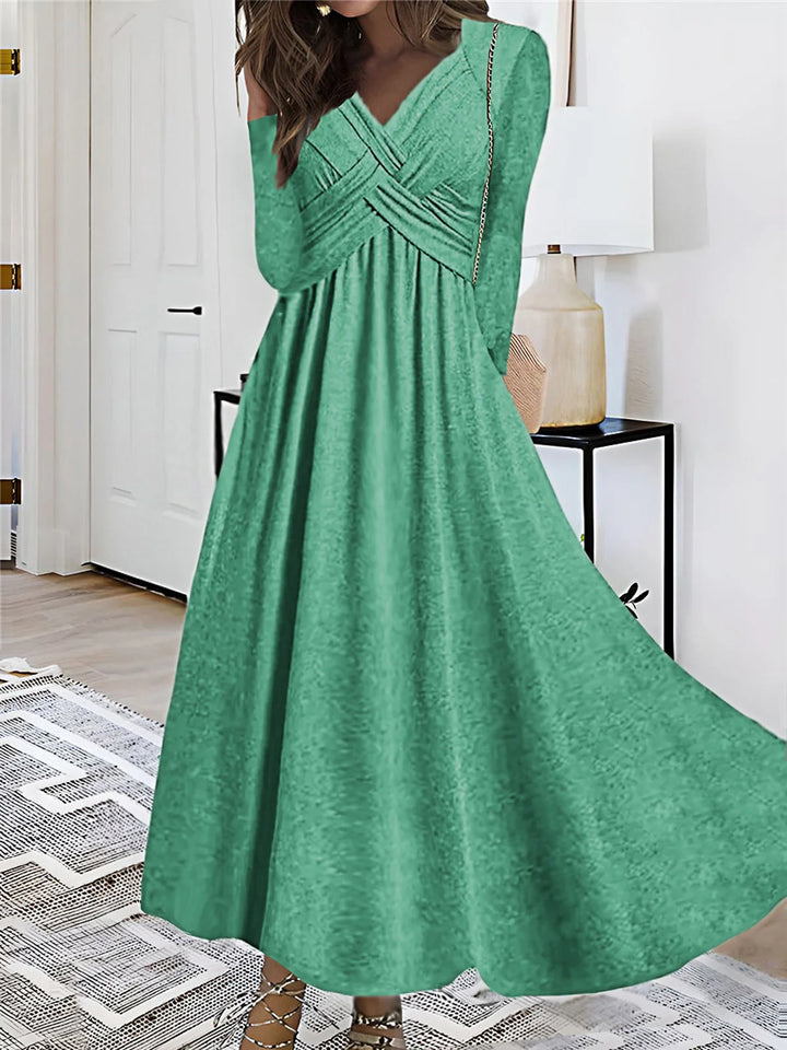V-Neck Flowy Empire Waist Long Sleeve Dress