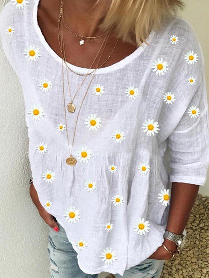 Comfysol Crew Neck Floral Shift Casual Blouse