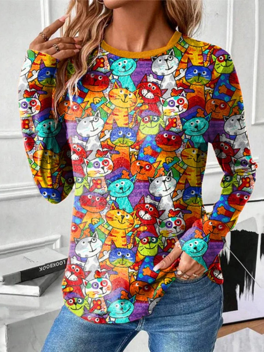 Comfysol Colorful Cat Print T-Shirt