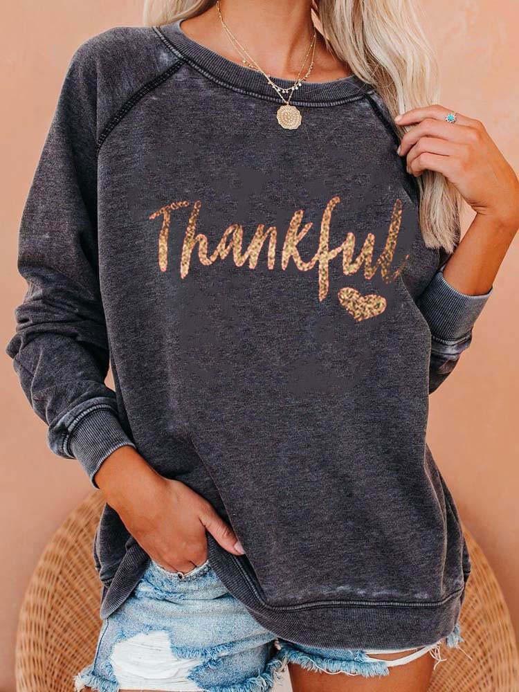 Comfysol Women's Thankful Print Sweatshirt