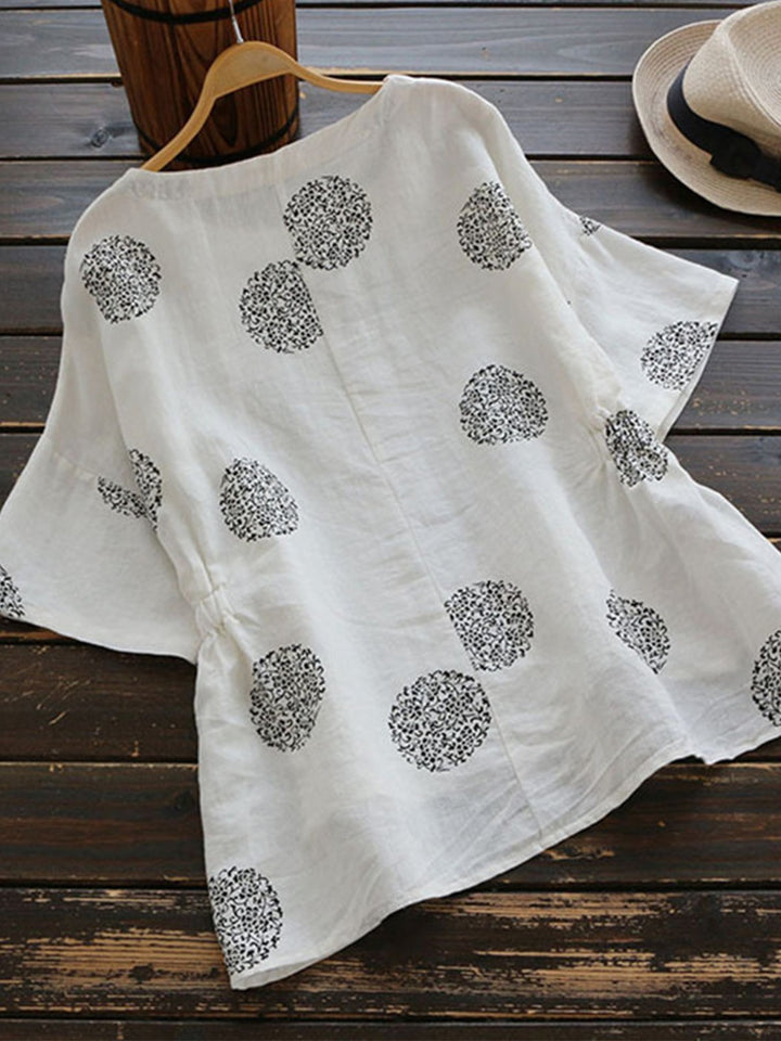 Comfysol Crew Neck Half Sleeve Casual Polka Dot Blouse