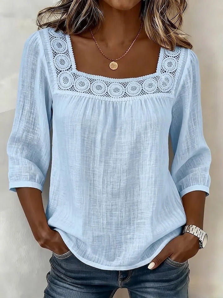 Square Neck Half Sleeve Plain Regular Loose Blouse For Women