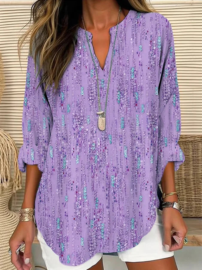 Women Floral Long Sleeve Blouse Spring/Fall Printing V Neck Daily Casual Top