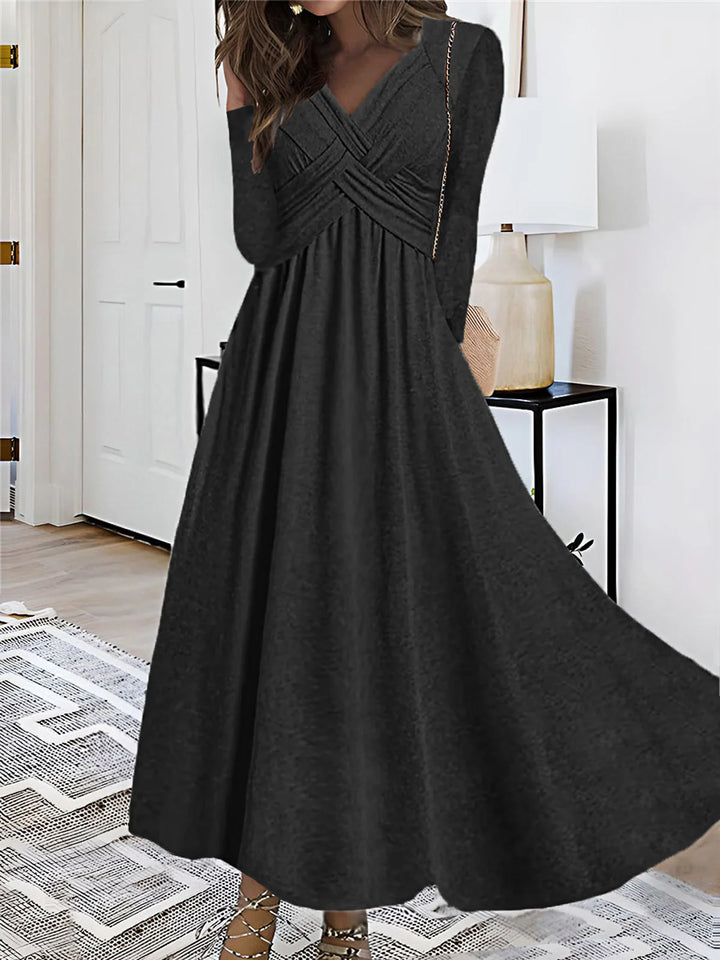 V-Neck Flowy Empire Waist Long Sleeve Dress