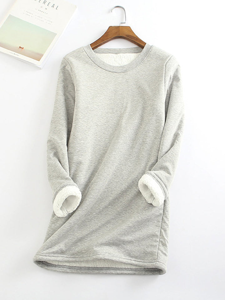 Comfysol Solid Color Round Neck Long Sleeve Warm T-shirt
