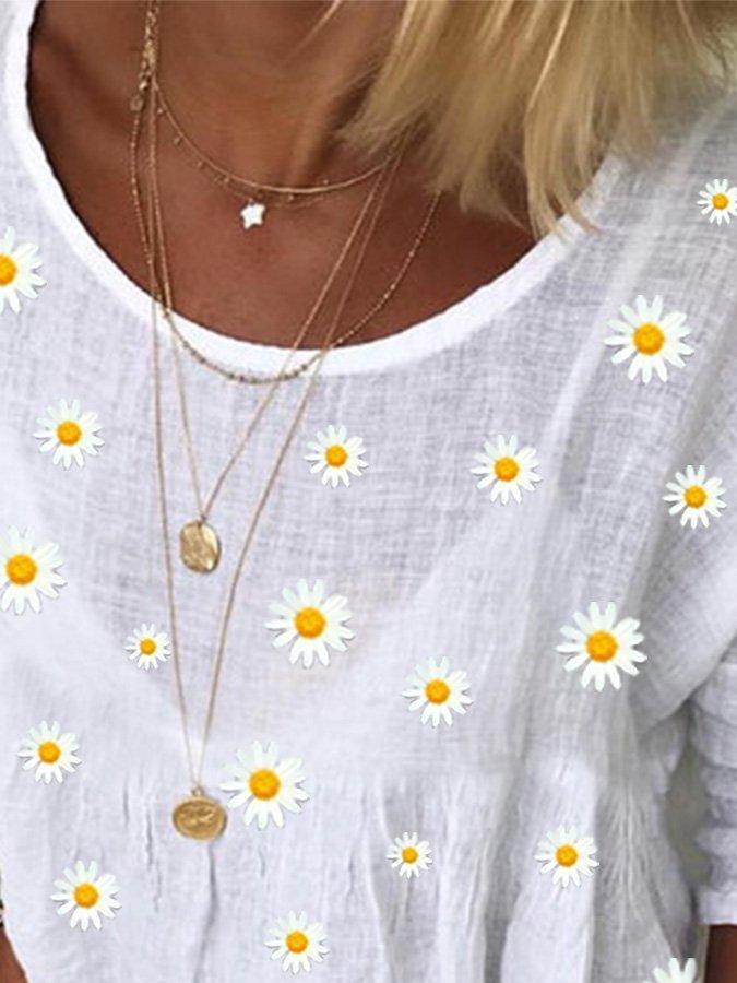 Comfysol Crew Neck Floral Shift Casual Blouse