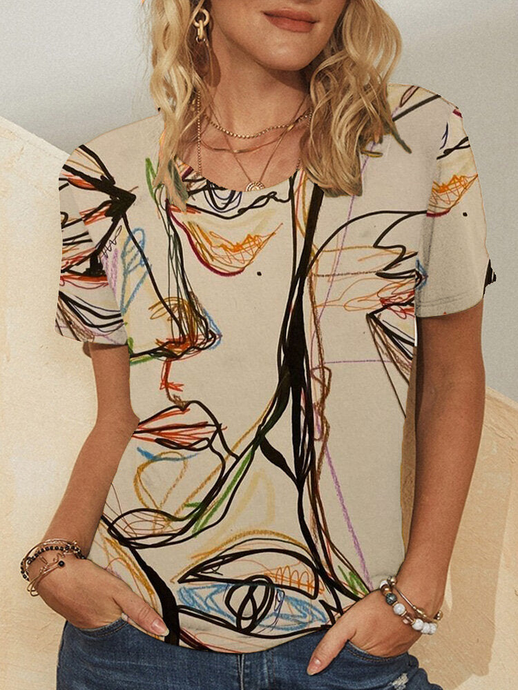 Comfysol Abstract Print Short Sleeve Casual T-shirt