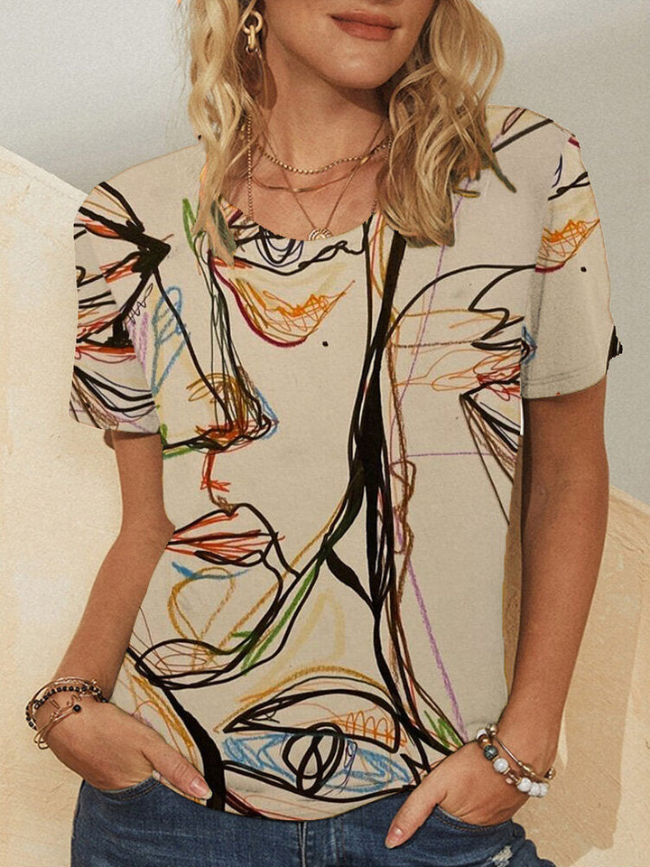 Comfysol Abstract Print Short Sleeve Casual T-shirt