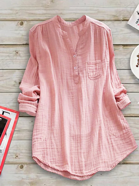 Comfysol Casual Paneled Stand Collar Long Sleeve Blouse