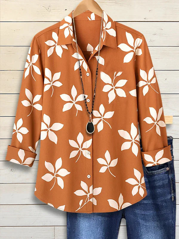 Women Abstract Long Sleeve Shirt Spring/Fall Buckle Shirt Collar Regular Sleeve Daily Casual Top