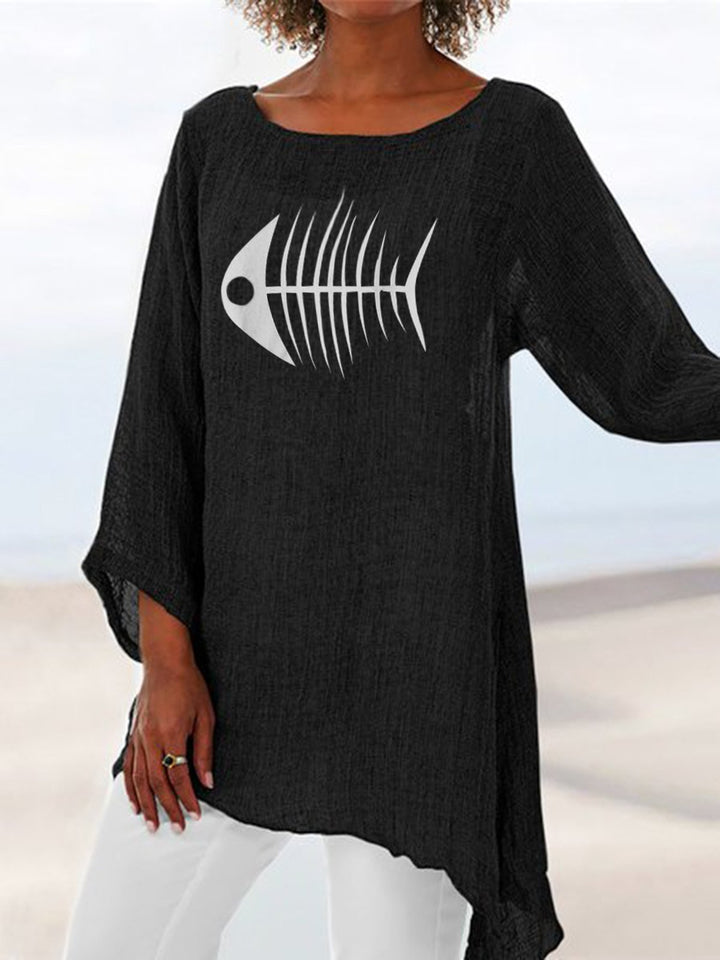 Comfysol Crew Neck Casual Animal Print Long Sleeve Blouse