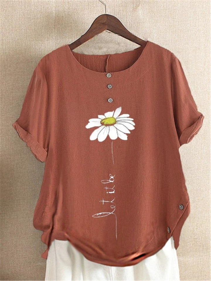 Comfysol Casual Floral Print Cotton Short Sleeve Blouse