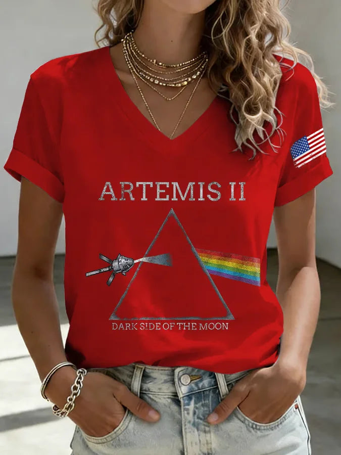 Geometric Space Print V-Neck Top