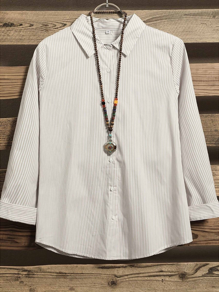 Comfysol Stripe Buttons Casual Collared Shirt