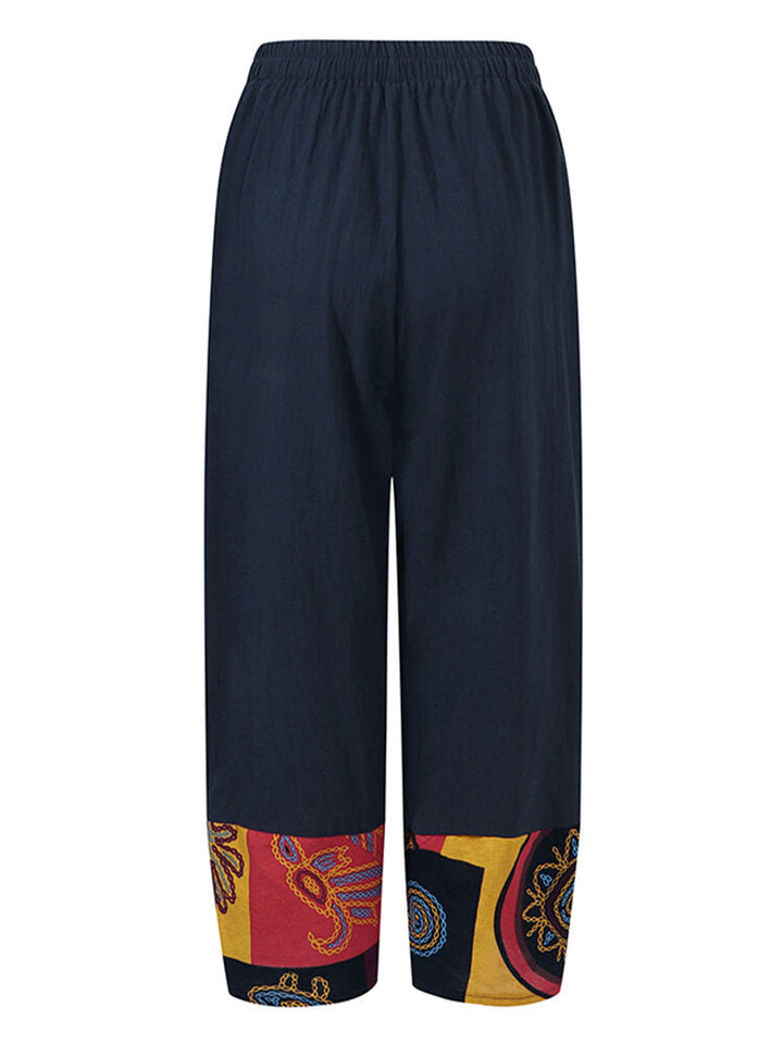 Comfysol Navy Geometric Casual Pants with Pockets