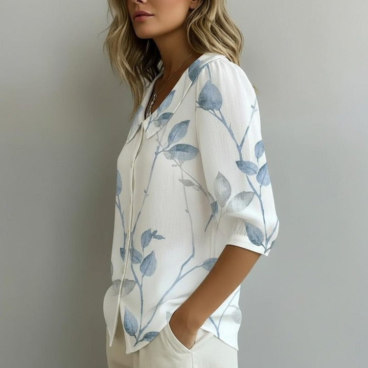 Watercolor Leaf Print Peter Pan Collar Blouse