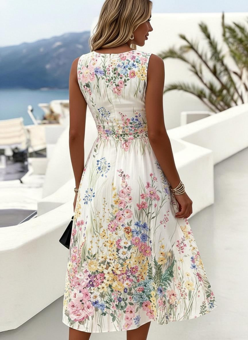 Sleeveless Watercolor Floral Midi Dress