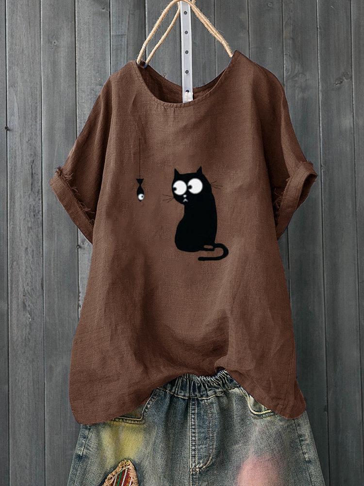 Comfysol Cartoon Print Cute Short Sleeve Casual T-Shirt