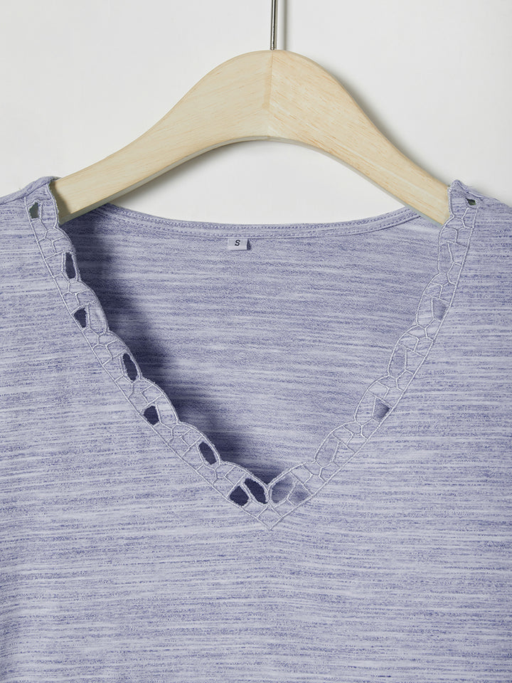 Comfysol Casual Solid Embroidery V-neck Short Sleeve T-shirt